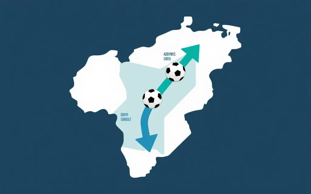 抽象化的足球预选赛地图与名额箭头示意，表现东道主自动参赛对名额分配的影响